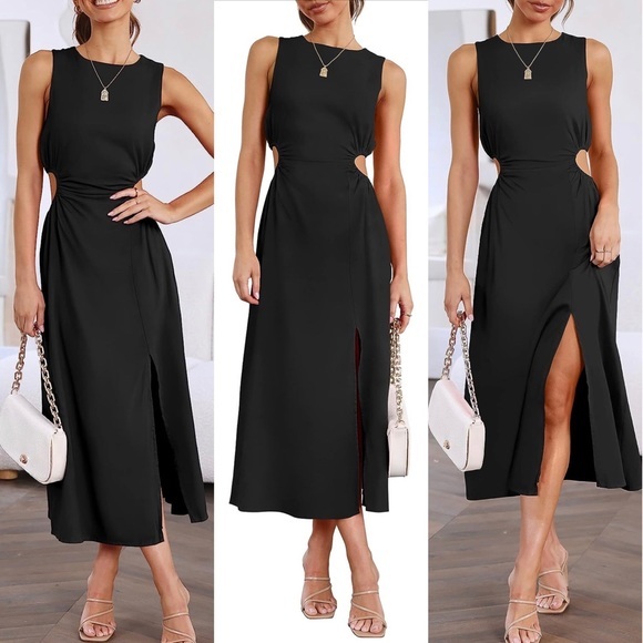 NWT Women's Summer Sleeveless Cutout Maxi Dress Bodycon Slit Beach Wedding SMALL - Picture 3 of 17